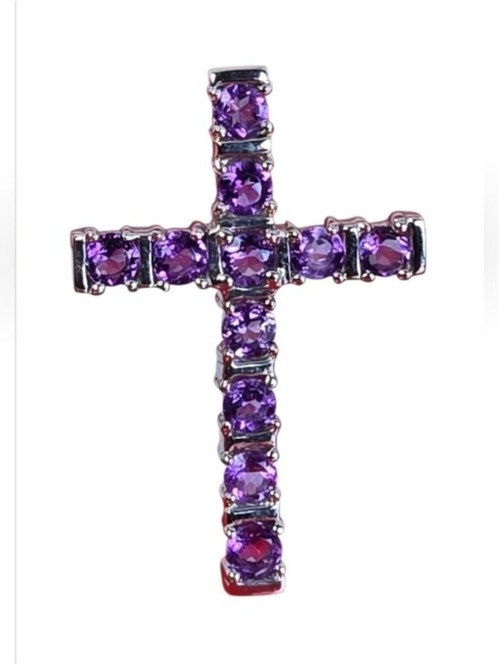 925 Sterling Silver Cross Pendant 2.2x3.5cm with Natural Amethyst